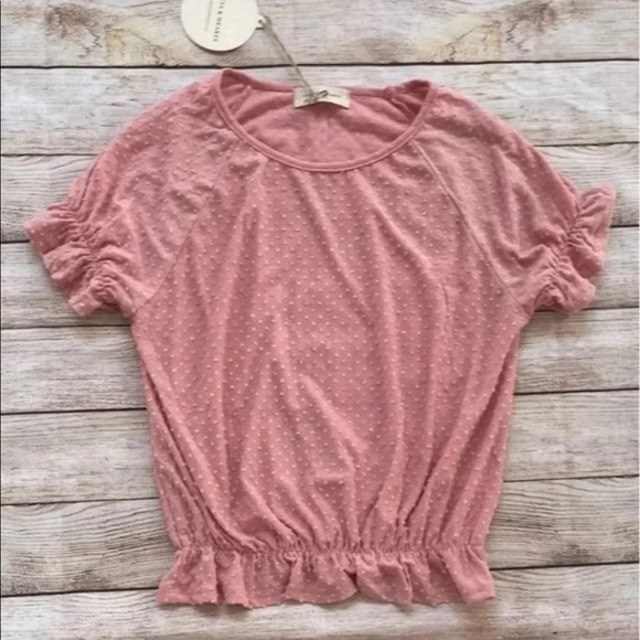 NWT Boutique Swiss Dot Ruffle Top Pink Blouse Size Small - Picture 6 of 9